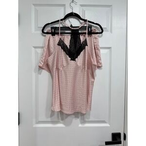 Ambrielle Pink Black Polka Dot Lace Trim Pajama Set Shorts Camisole XL